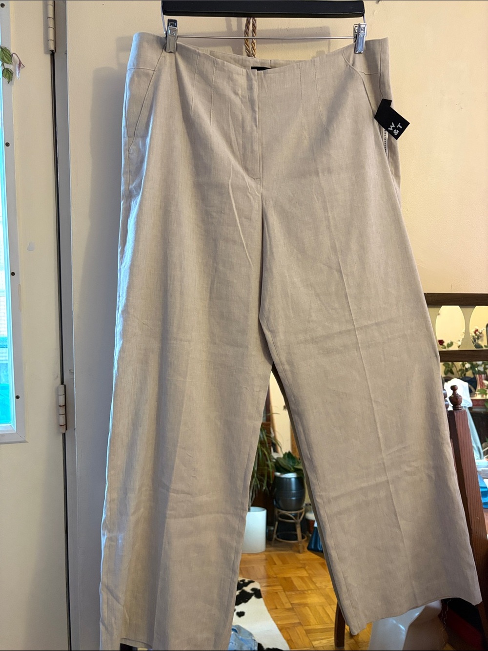Relaxed Wide-Leg Linen Blend Pants in Light Taupe. Linen Viscose